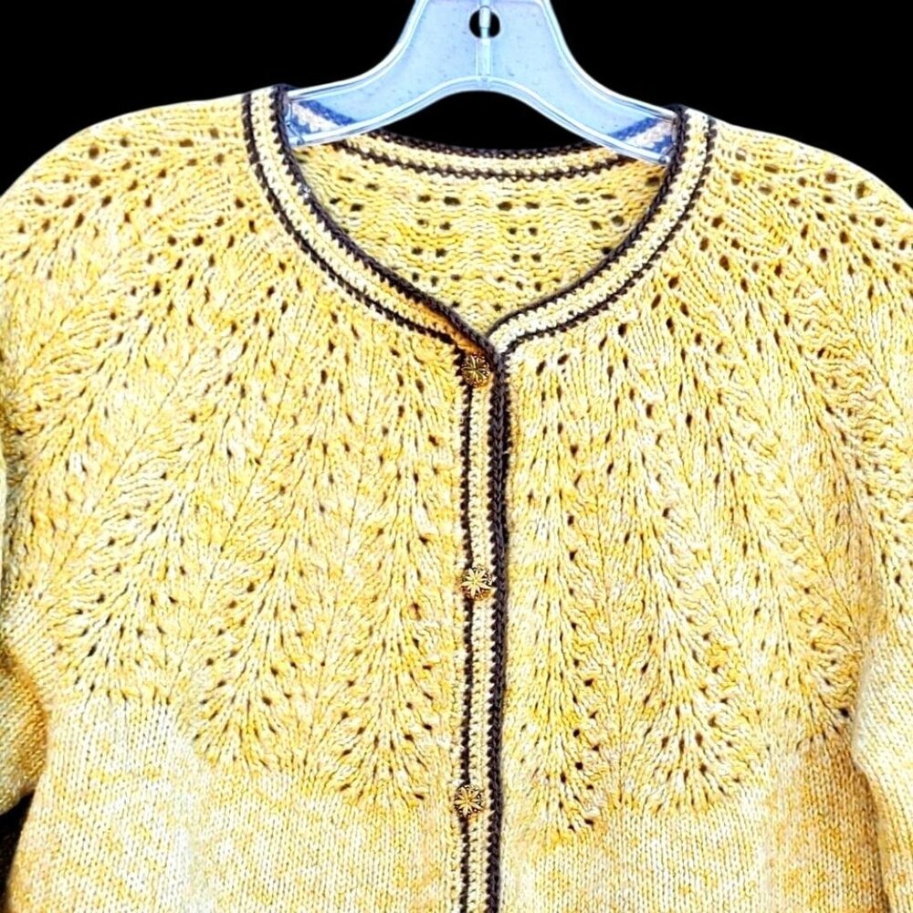 Vintage Cardigan 60s Hand Knit Yellow Sweater L 14 Austrian Ski Rockabilly